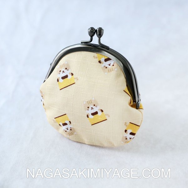 画像1: 尾曲がり猫がま口財布・黄色カステラ (1)