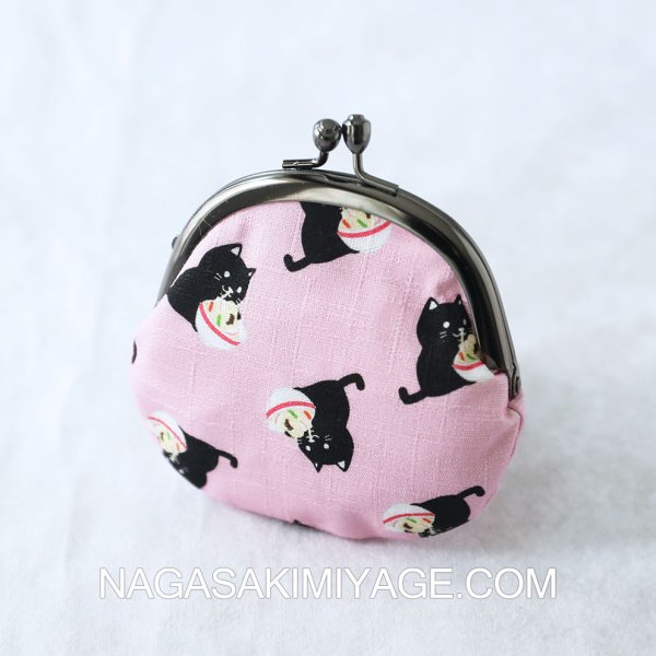画像1: 尾曲がり猫がま口財布・ピンクちゃんぽん (1)