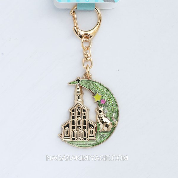 画像3: 大浦天主堂ムーンキャット キーホルダー：ピンク＆グリーン (3)